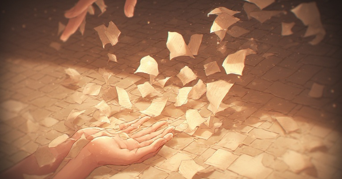 1200 x 628 pixels - Hands releasing a crumpled photograph into the wind., anime masterpiece with soft lighting, gentle intricate style, highly detailed, pixiv, anime art, 4k, art from your name anime, garden of words style art, high quality. Overall, it's an absolute world-class masterpiece soft beautiful anime-inspired artwork. It's an aesthetically pleasing, soft, beautiful anime art with impeccable attention to detail and beautiful composition.